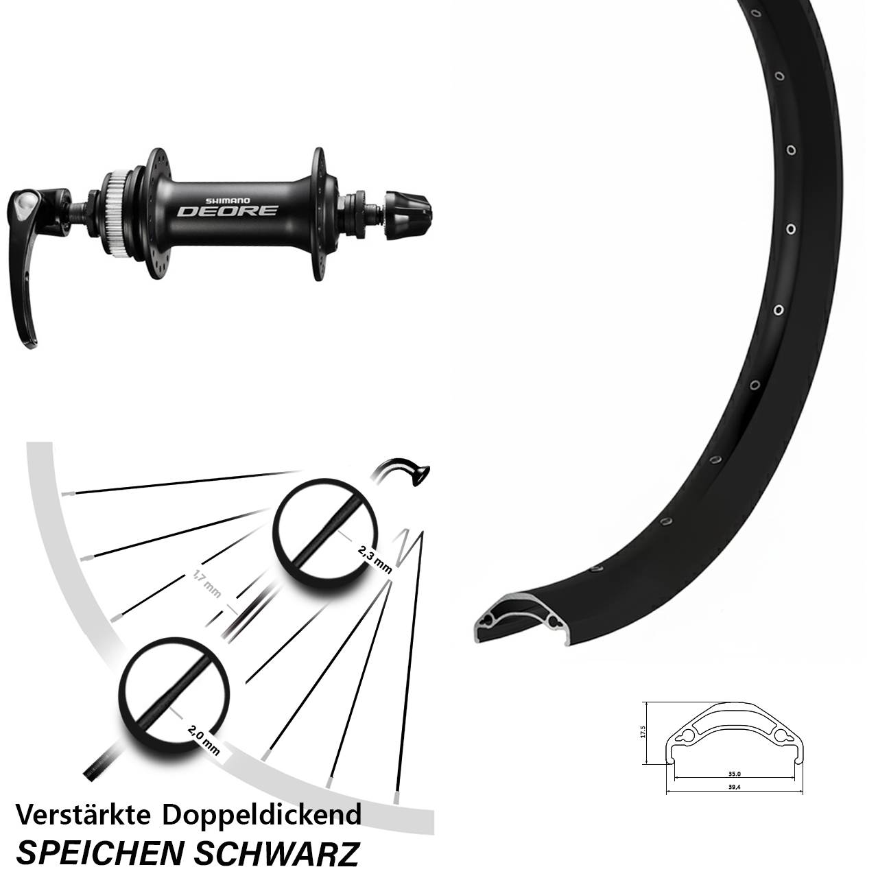 29 Zoll Ryde Disc 35 Shimano Deore HB-M6000 Laufrad für Schnellspanner