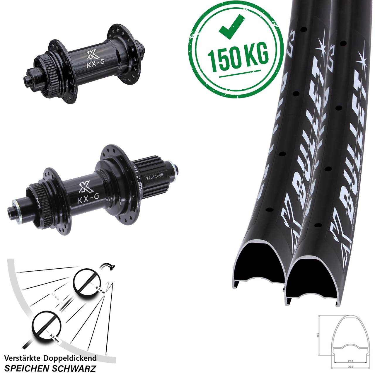 Disc Laufrad-Satz 29 Zoll KX-G Bullet Shimano Micro Spline für Schnellspanner