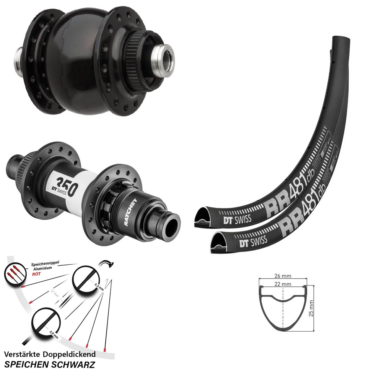 Disc Laufradsatz DT Swiss RR 481-350 Road Son 28 Zoll XDR 11-12 fach 12x100/142