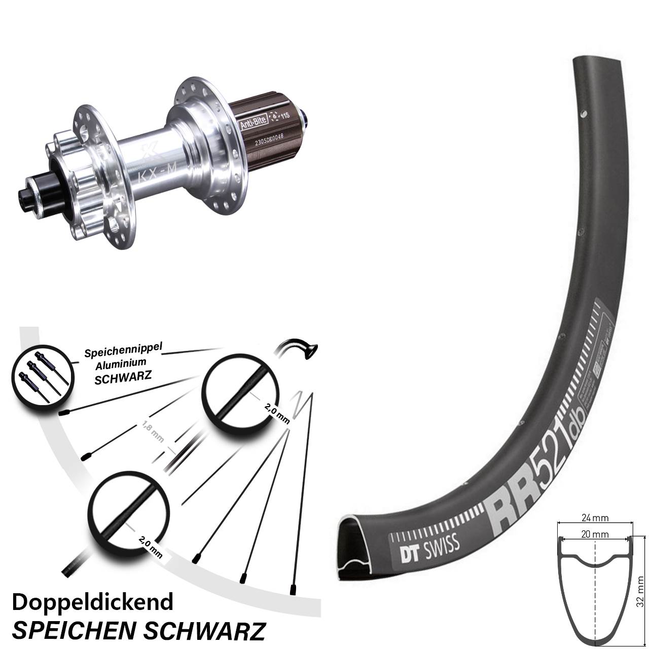 Disc Laufrad QR 28 Zoll DT Swiss RR521 KX-M 8-12 fach