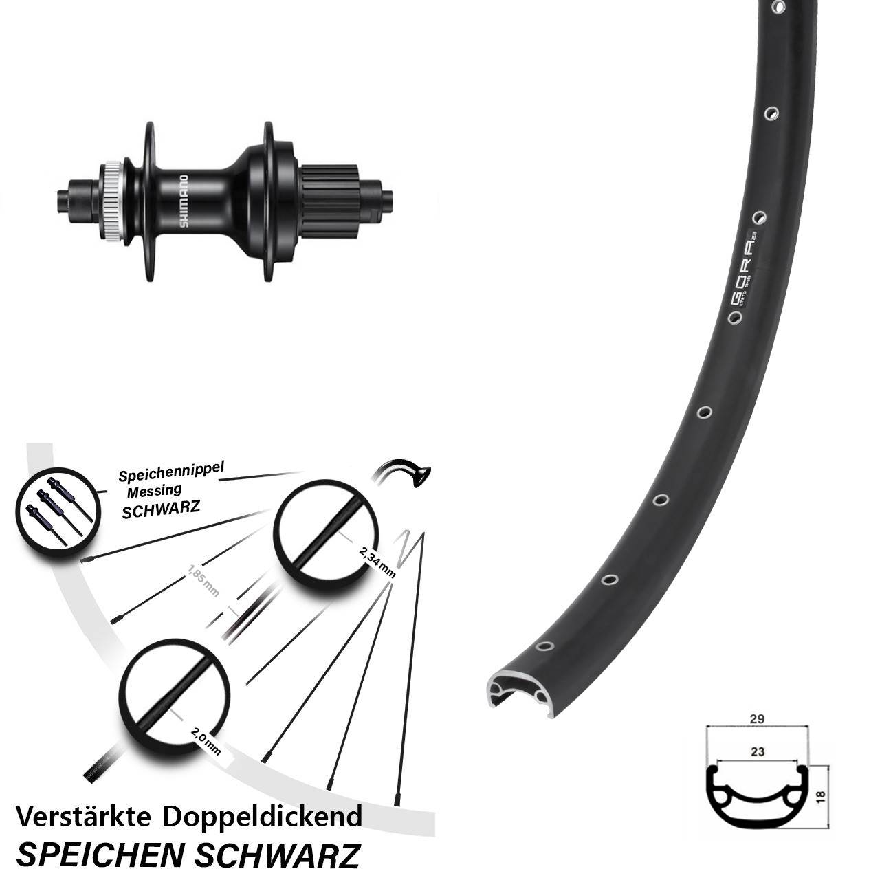 Centerlock Hinterrad 29 Zoll Gora 23 Shimano MT500 Micro Spline für Schnellspanner