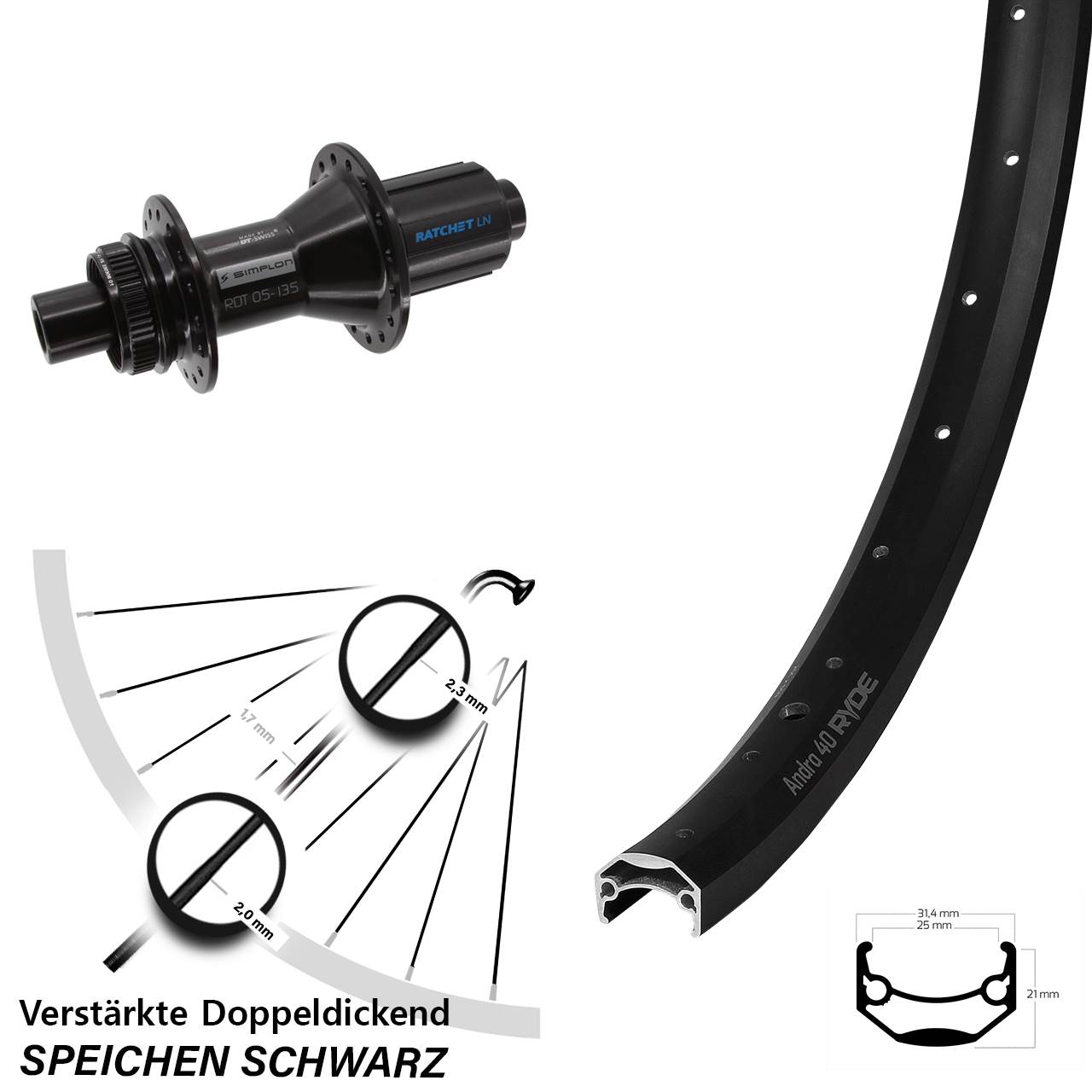 Hinterrad Centerlock 650B Ryde Andra 40 DT Swiss 370 Hybrid 8-11 fach 12x142