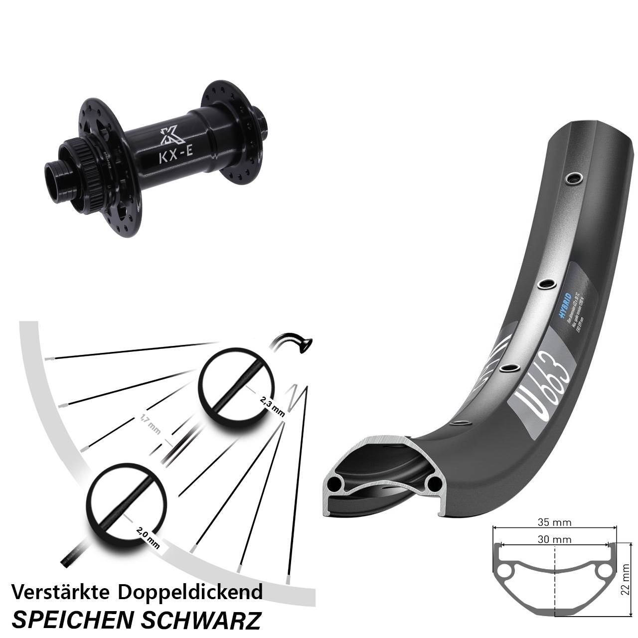 Centerlock Vorderrad 26 Zoll DT Swiss U663 KX-E 4-fach gelagert 15x110 Boost
