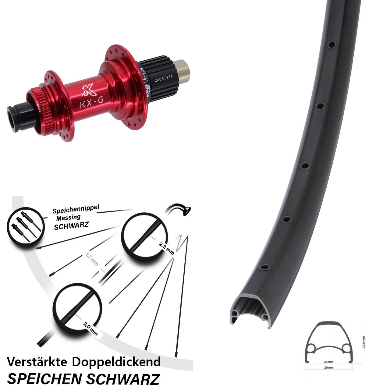 28 Zoll Ambrosio Sport KX-G rot Hinterrad Centerlock 12x142 Shimano Micro Spline