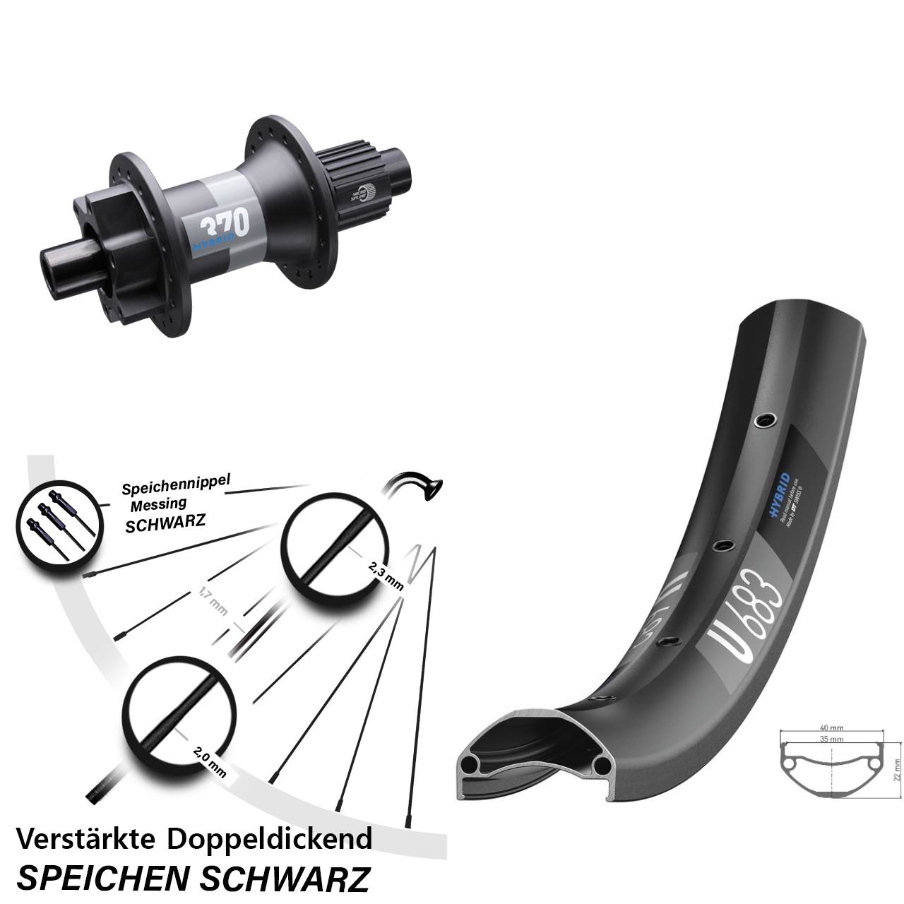 27,5 Zoll Hinterrad E-Bike U 683 DT Swiss 370 Hybrid Boost 12x148 mm Micro Spline 6-loch