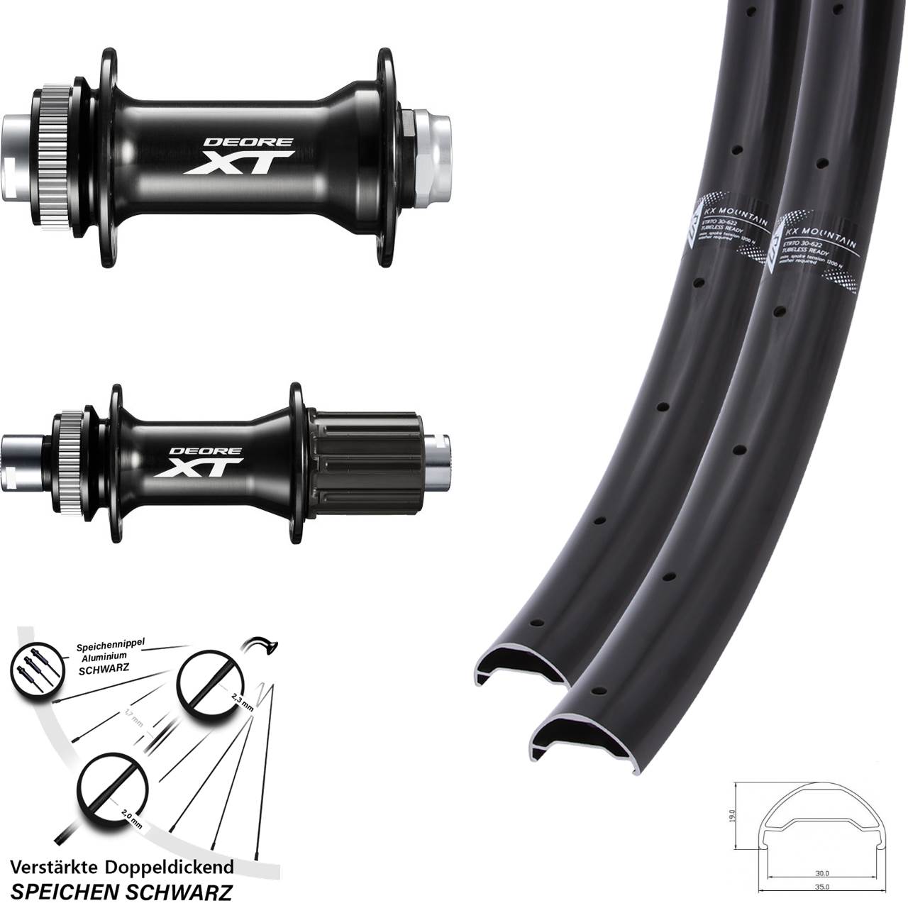 KX Mountain TR Shimano FH-M8010-B HB-M8010-B 29 Zoll Disc Laufradsatz Boost 8-11 fach