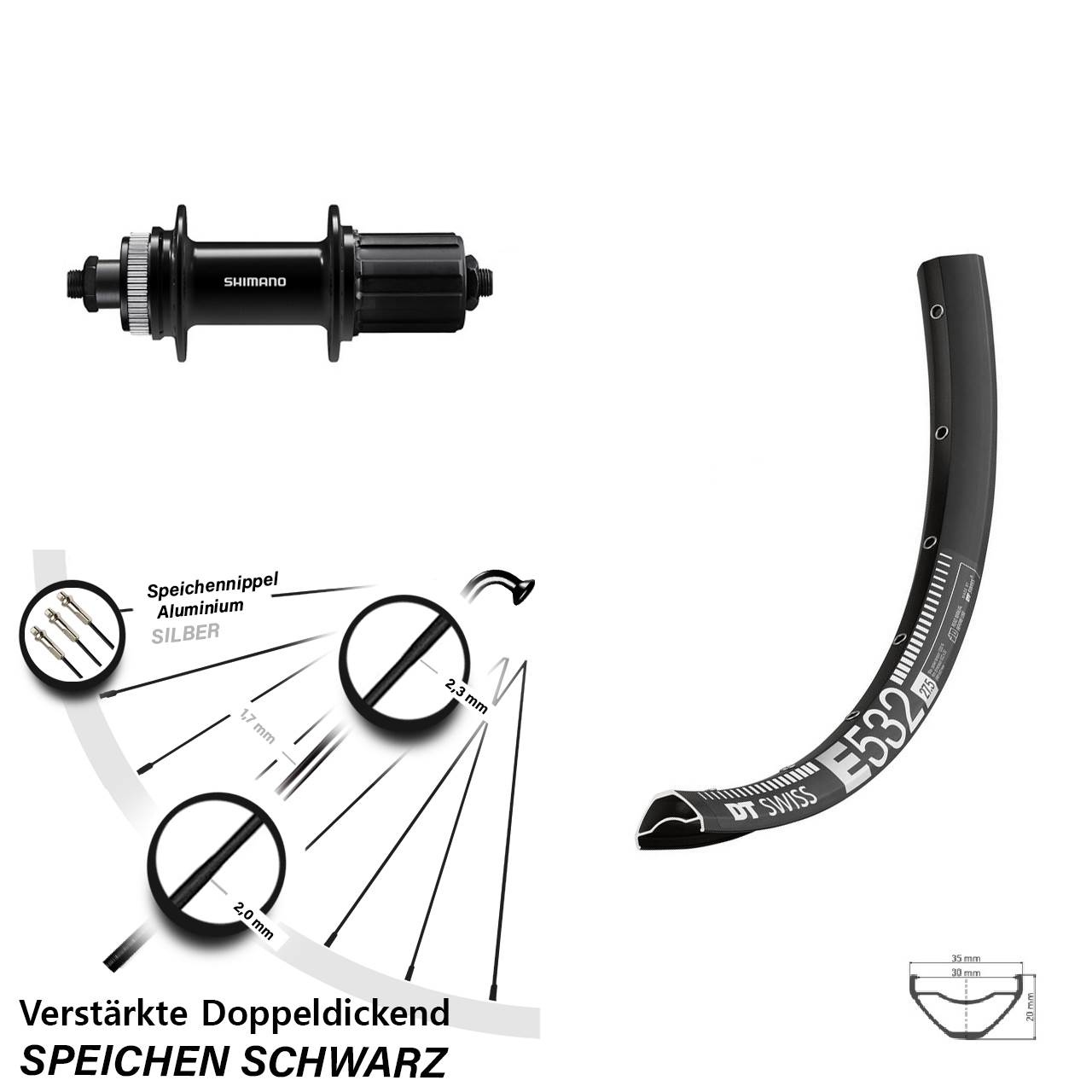 DT Swiss E532 Shimano FH-QC400 27,5 Zoll Hinterrad Centerlock QR 8-11 fach HG