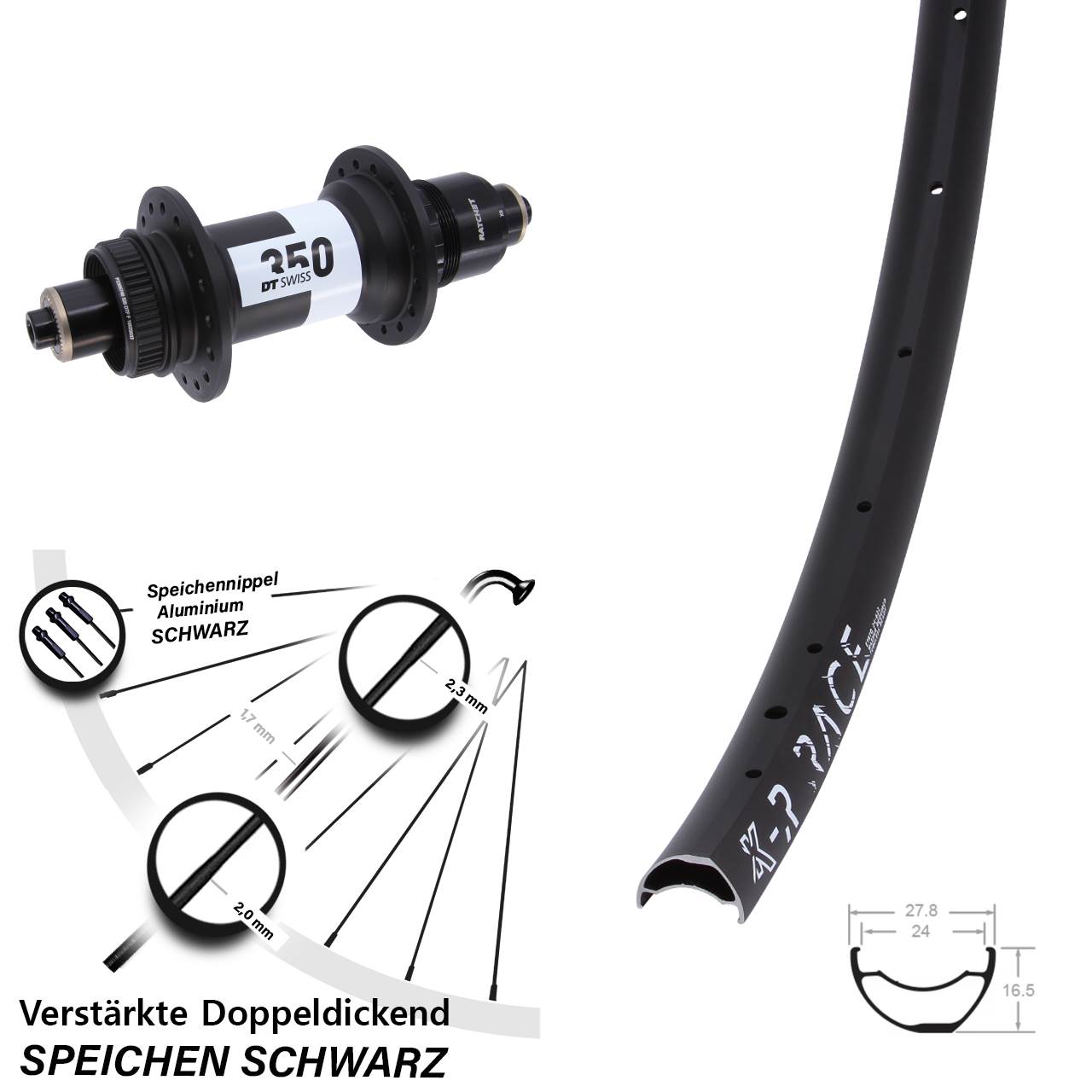 KX-R Race DT Swiss 350 Hinterrad Centerlock QR Boost XD 11-12 fach