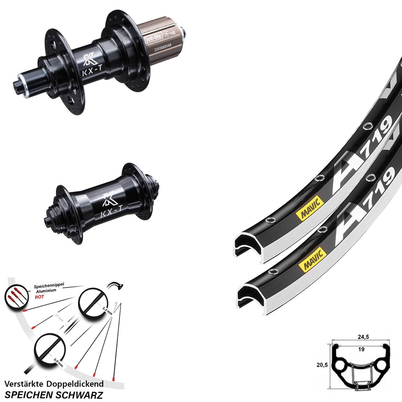 Laufradsatz für Schnellspanner 28 Zoll Mavic A719 KX-T 4-fach gelagert 8-11 fach HG