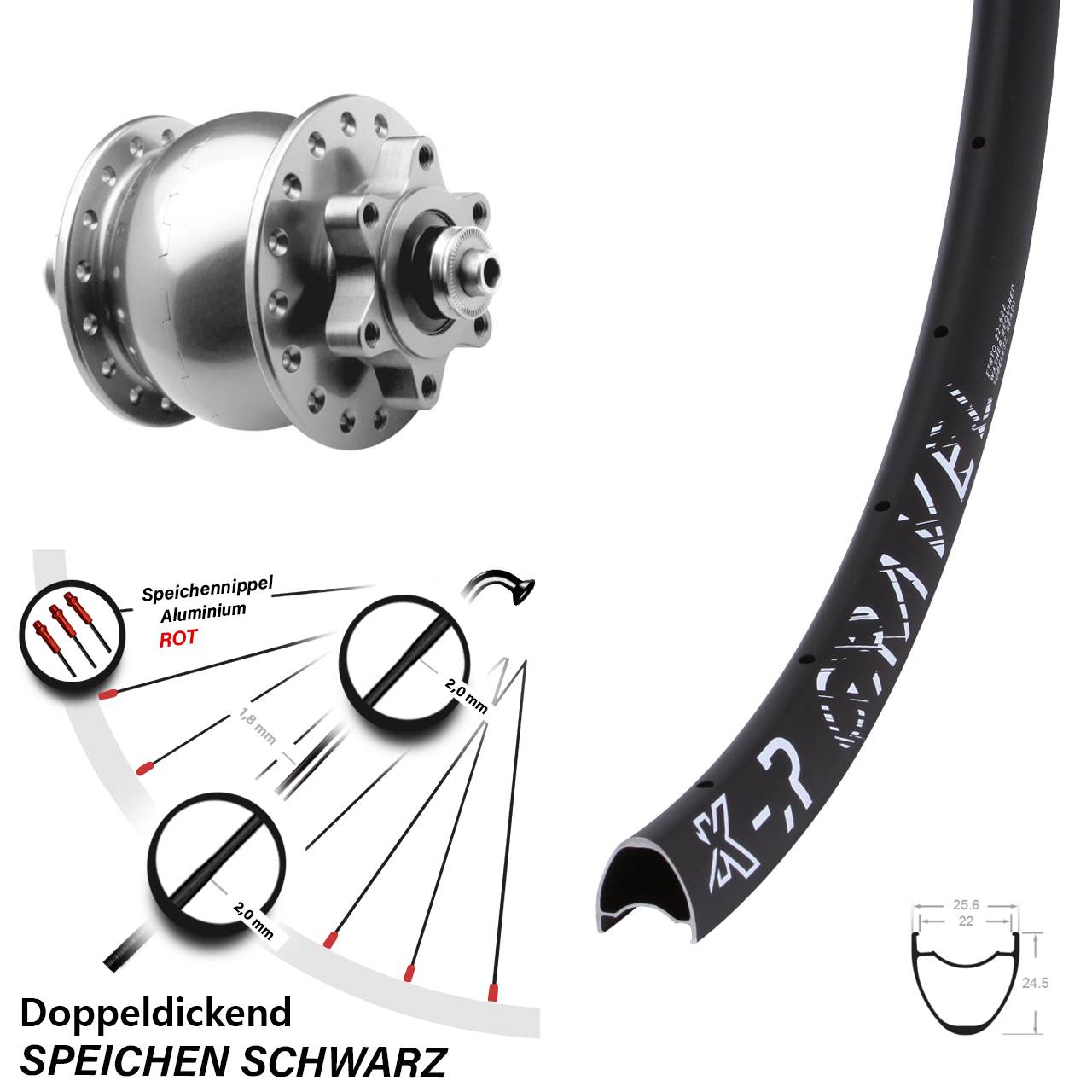 Disc Vorderrad mit Nabendynamo 29 Zoll KX-R Gravel SON 28 silbern QR