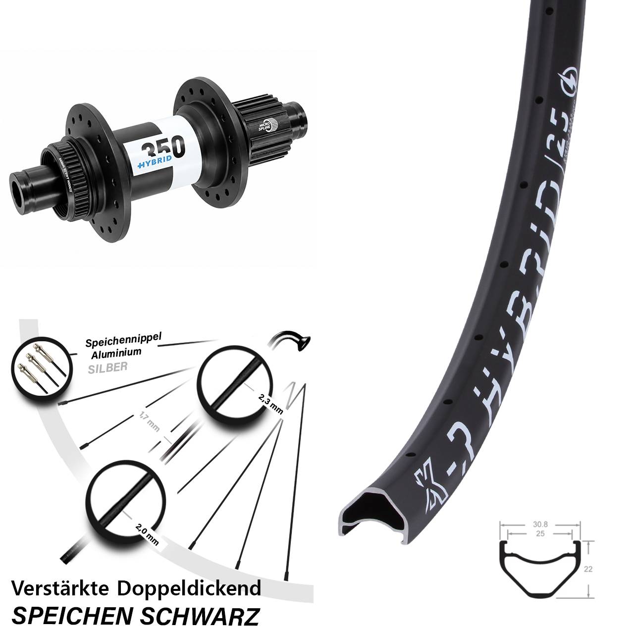 Boost Disc Laufrad 12x148 29 Zoll KX-R Hybrid 25 DT Swiss 350 Shimano Micro Spline