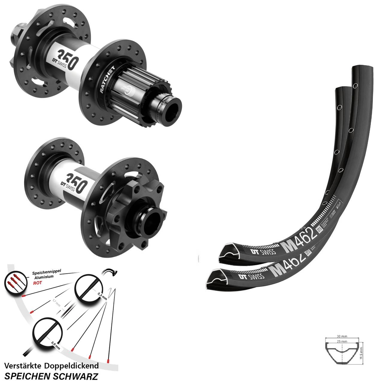 DT Swiss M 462-350 27,5 Zoll Laufradsatz 6-Loch 15x110 12x148 Shimano Micro Spline
