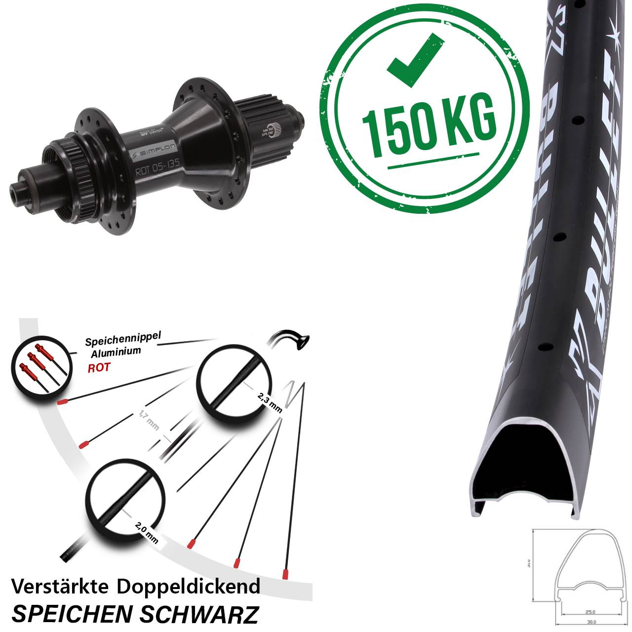 28-29 Zoll KX Bullet OS DT Swiss 370 Hybrid Hinterrad Centerlock QR Micro Spline