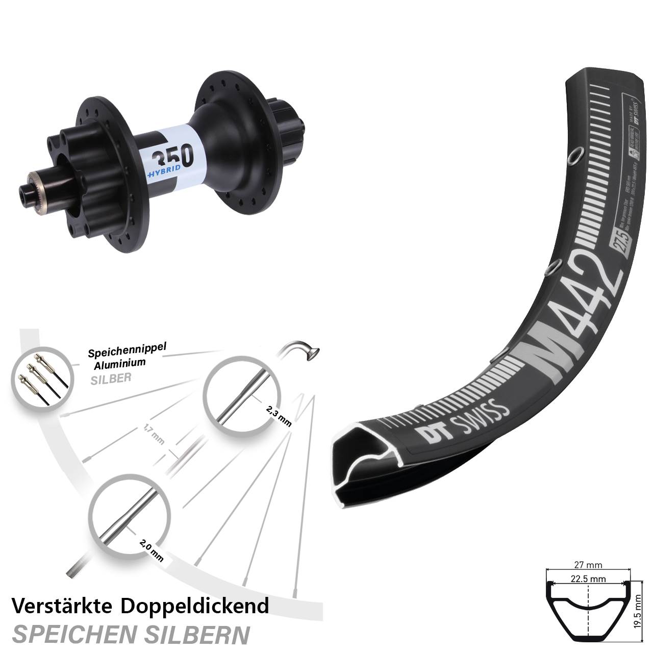 29 Zoll Hinterrad DT Swiss M 442 Disc-350 Hybrid 6-Loch 5/135 Singlespeed