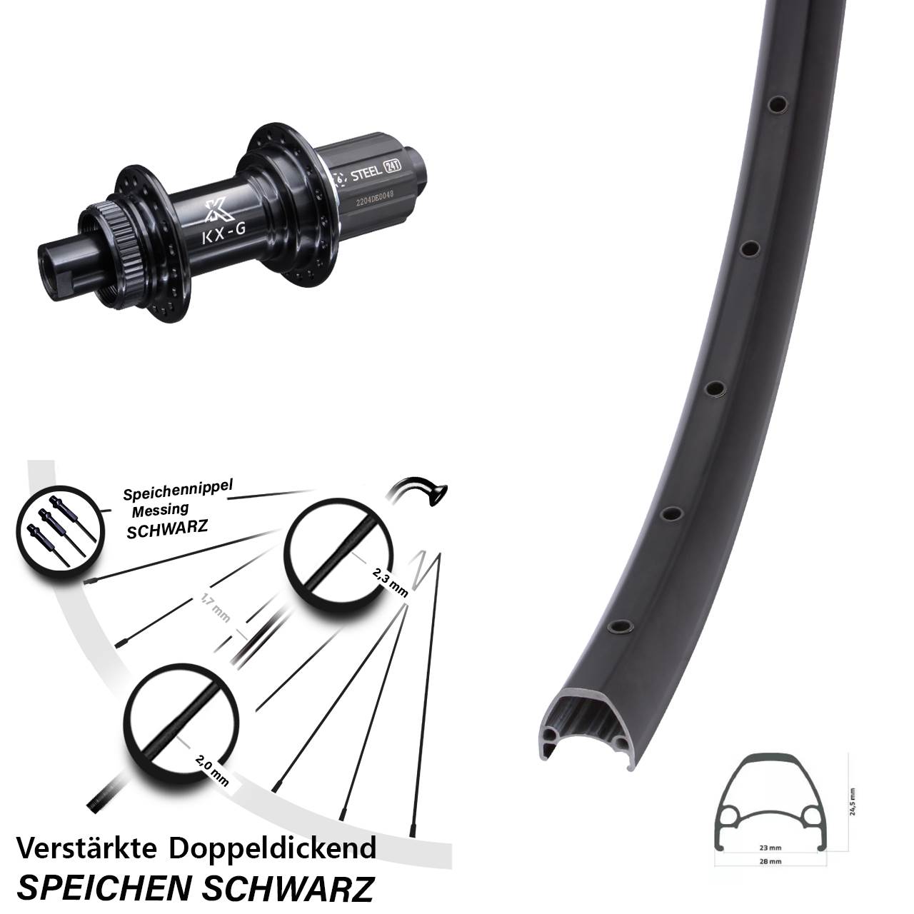 Ambrosio Sport KX-GS verstärkt 28 Zoll Hinterrad Centerlock 12x142 8-12 fach