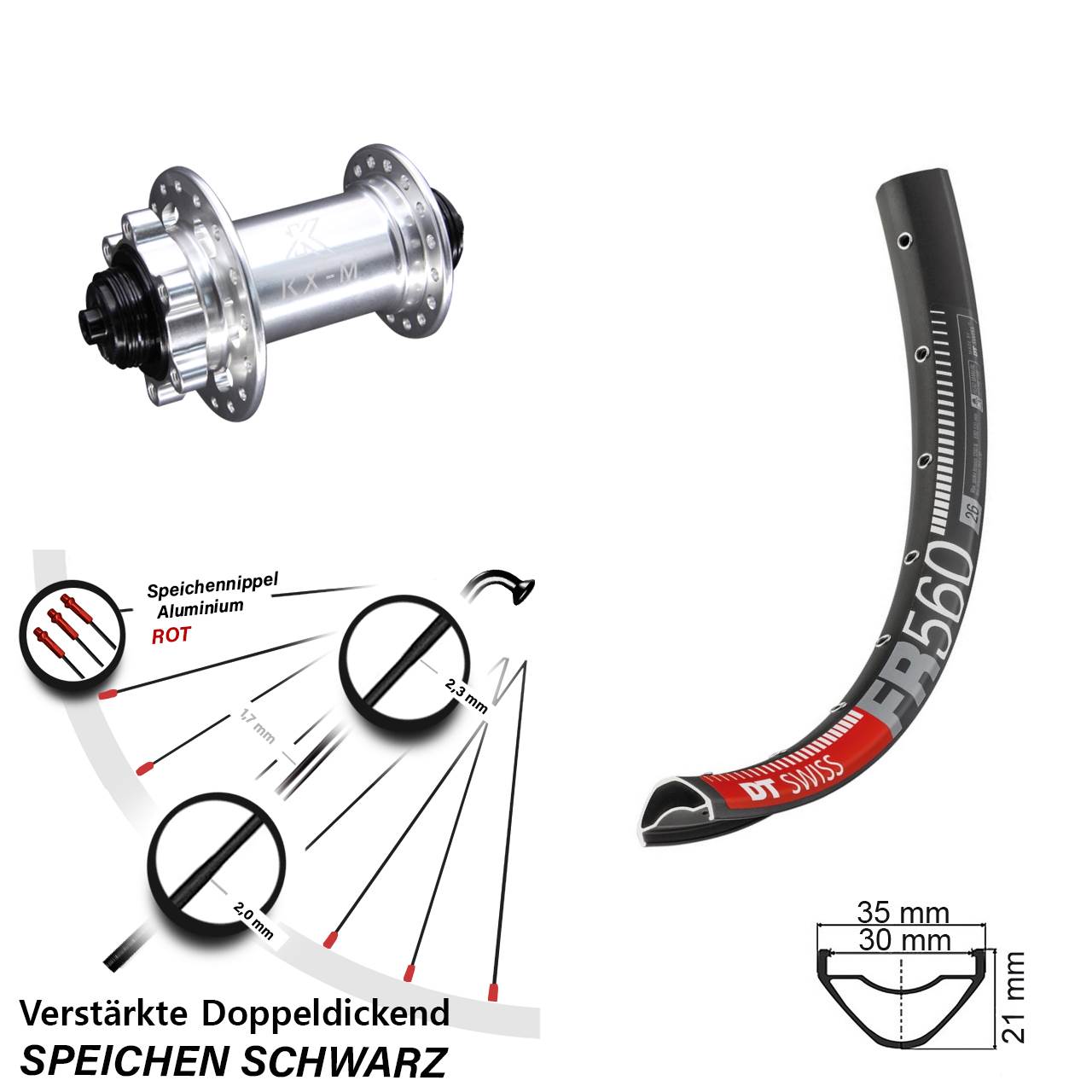 Disc Vorderrad QR 26 Zoll DT Swiss FR 560 KX-M
