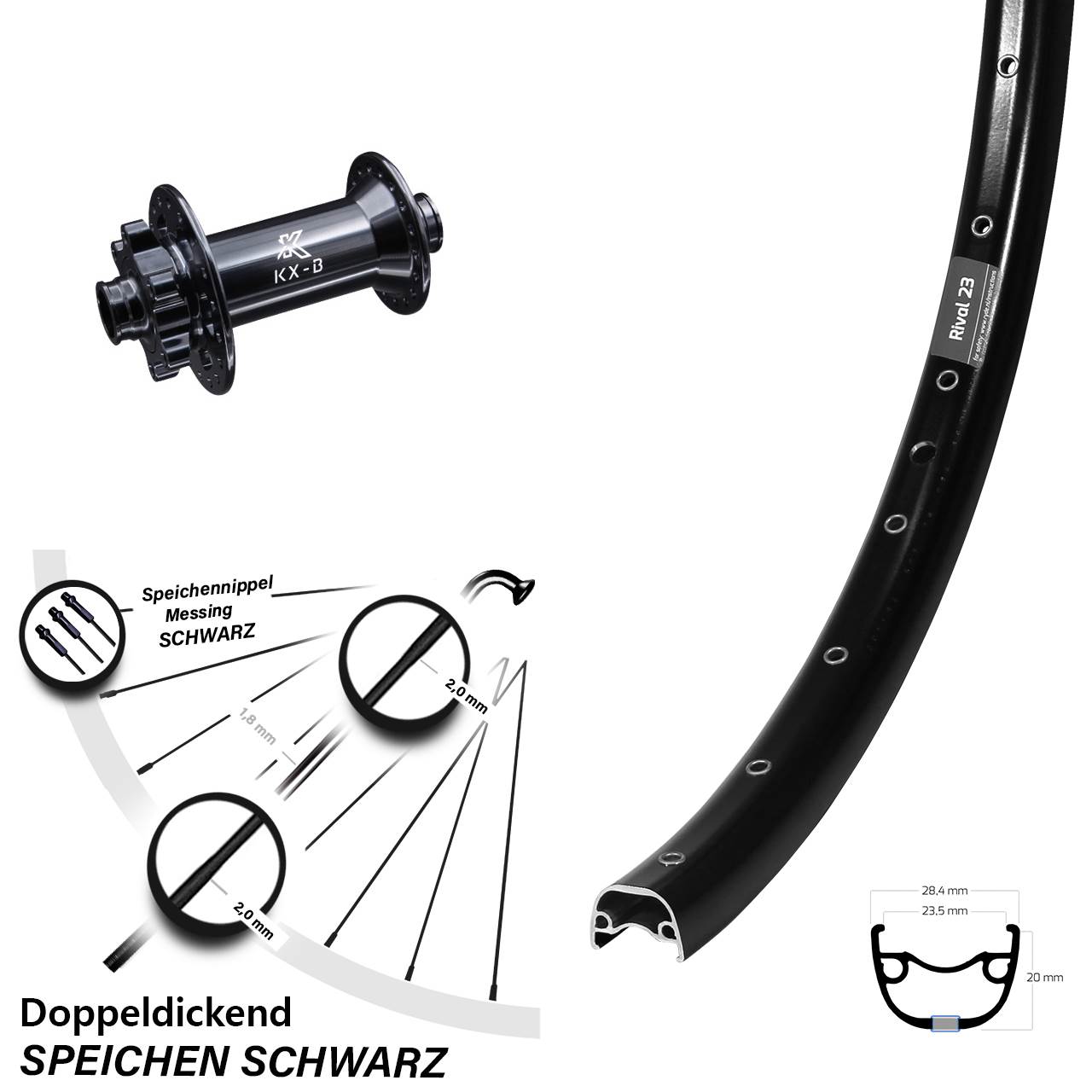 Ryde Rival 23 KX-B 27,5 Zoll Vorderrad 6-Loch 15x110 Boost