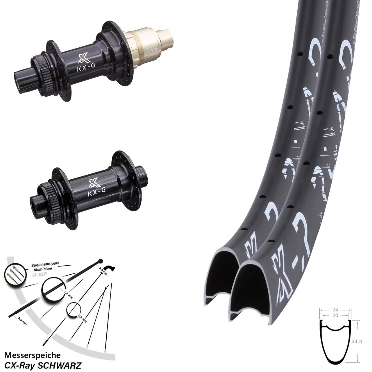 KX-R Road Gravel 29 Zoll Laufradsatz Centerlock 12x100/142 CX-Ray SRAM XDR