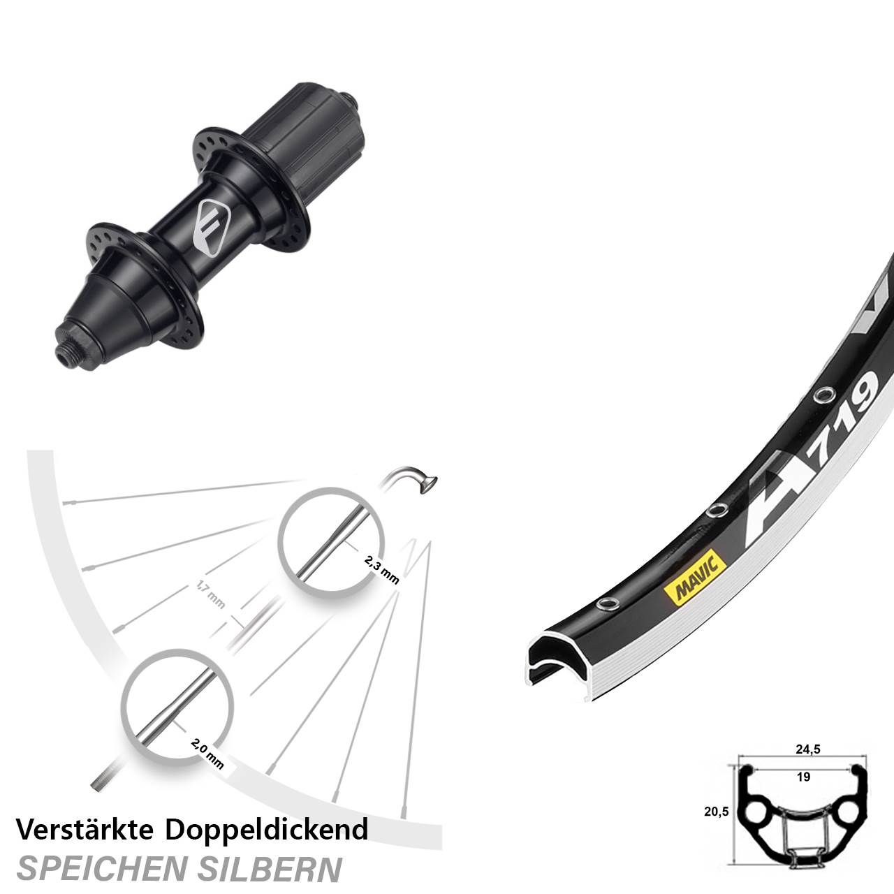 Hinterrad QR 28 Zoll Mavic A719 Formula FM-32 7 fach HG