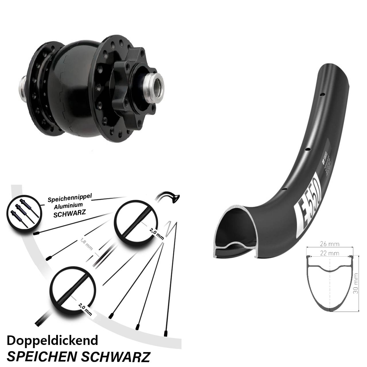 DT Swiss E 550 SON 28 Zoll Dynamo-Vorderrad 6-Loch 12x100