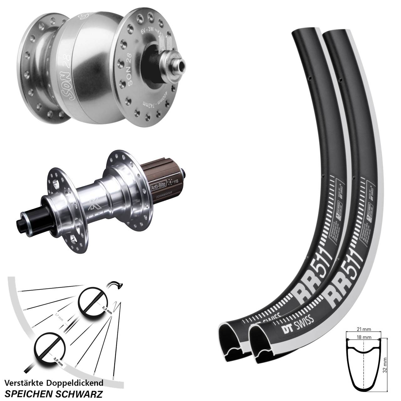 Laufradsatz 28 Zoll DT Swiss RR511 KX-T SON 8-12 fach QR
