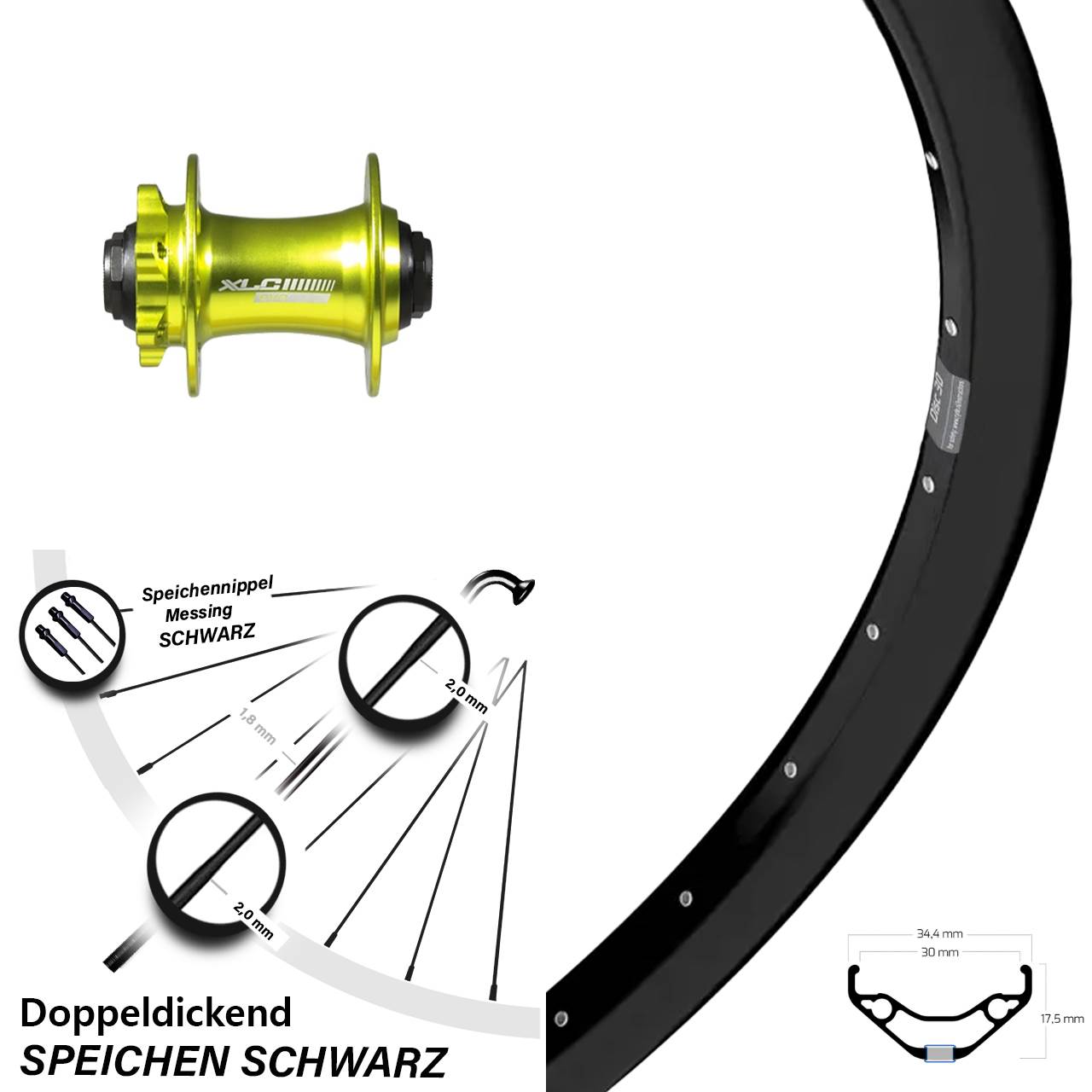 Vorderrad 29 Zoll Ryde Disc 30 XLC grün 15x100