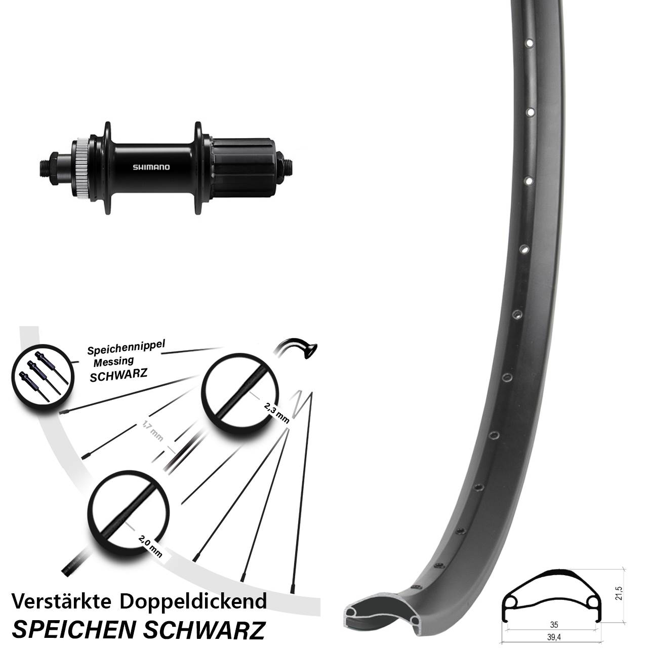 27,5 Zoll Ambrosio E35 Shimano FH-QC400 Disc Hinterrad für Schnellspanner 8-11 fach HG