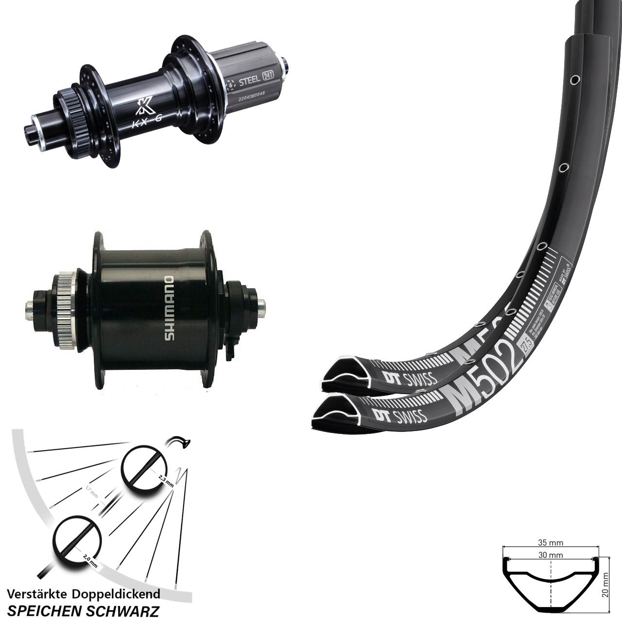 DT Swiss M502 KX-GS Shimano DH-UR700 29 Zoll Laufradsatz QR 8-12 fach HG