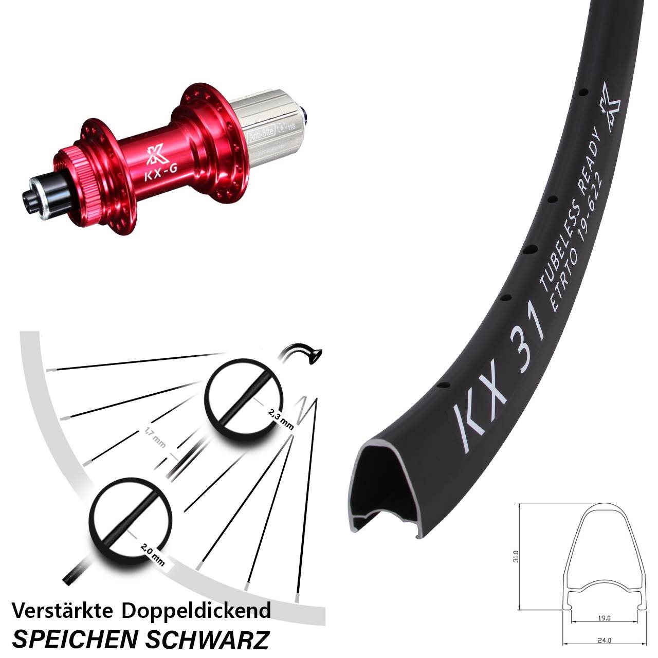 KX-G31 rot 28 Zoll Disc Laufrad für Schnellspanner 8-12 fach HG