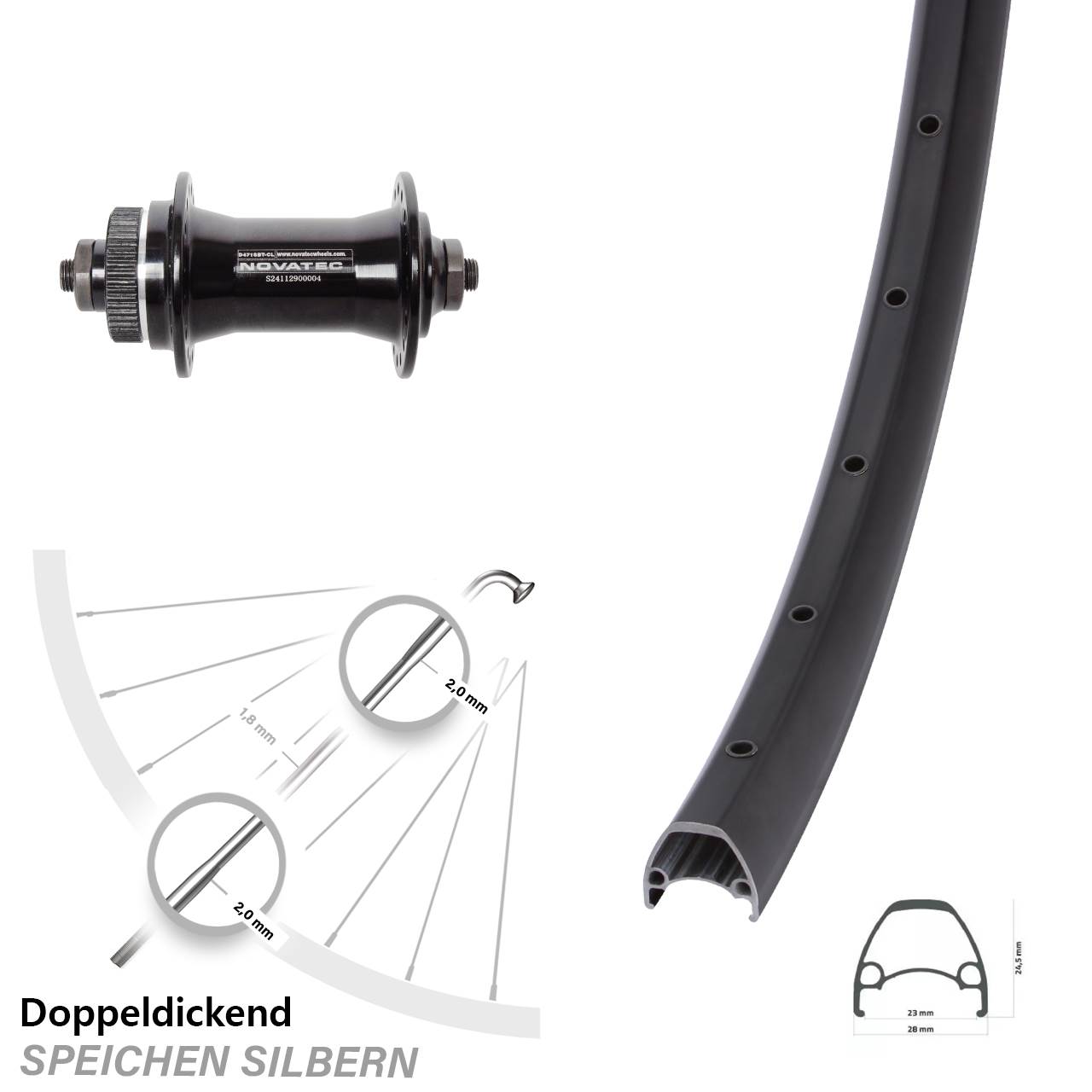 Ambrosio Sport Novatec D471 28-29 Zoll Vorderrad Centerlock QR