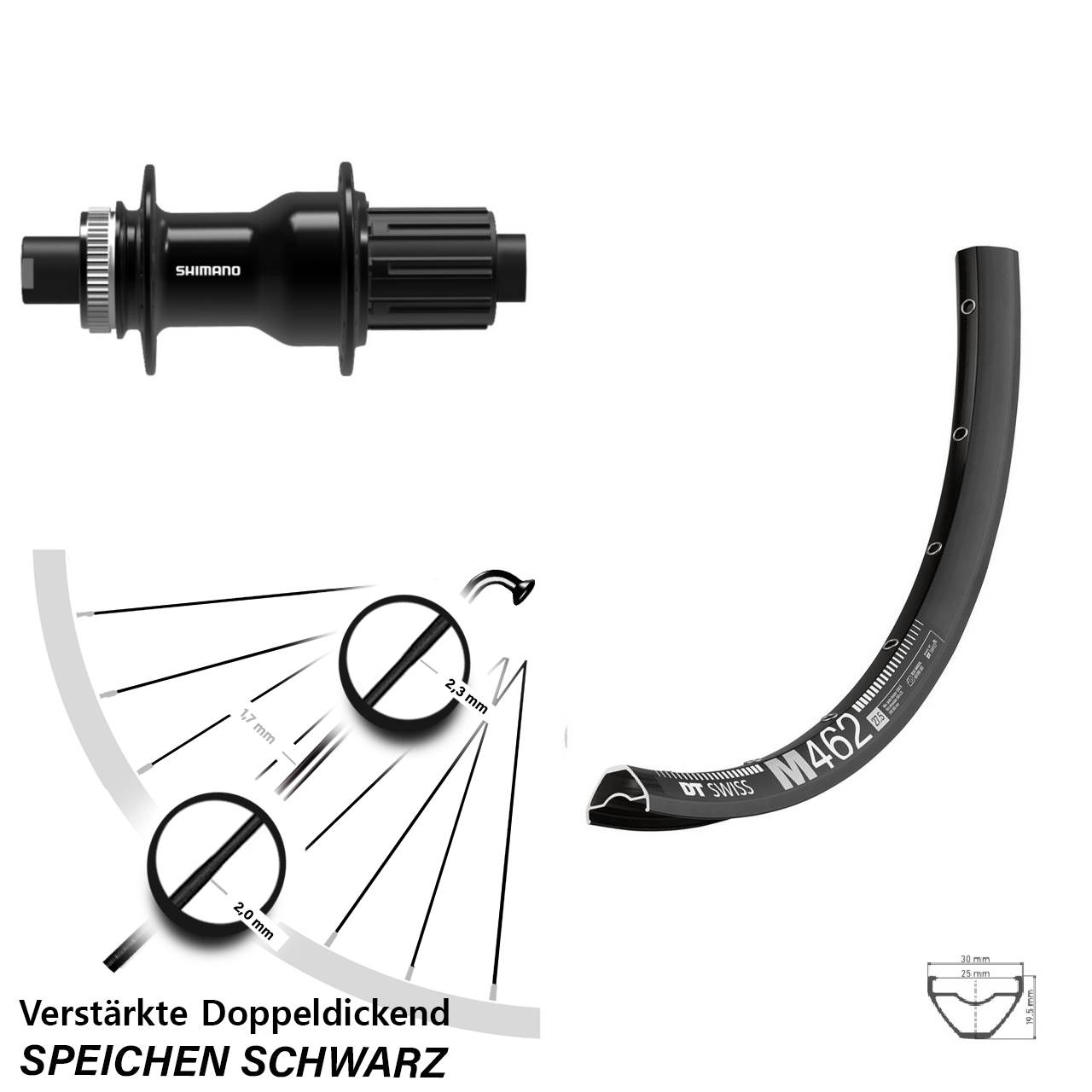 Hinterrad 27,5 Zoll DT Swiss M 462 Disc Shimano FH-TC500-HM-B Boost