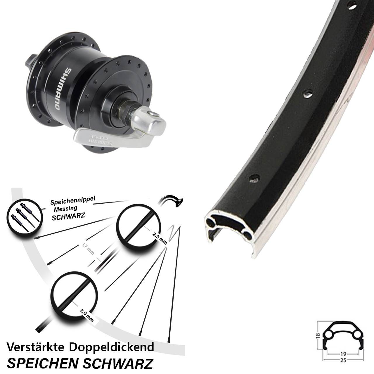 Schürmann YAK 19 Shimano DH3N72 20 Zoll Nabendynamovorderrad für Schnellspanner