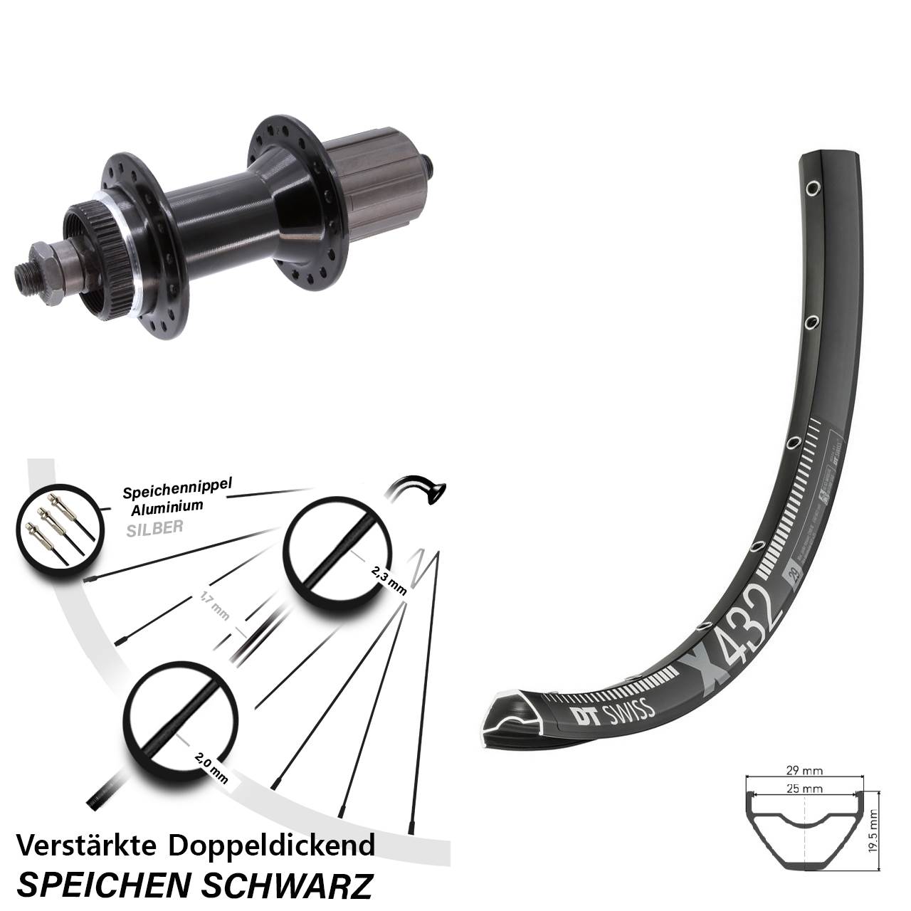 Centerlock Hinterrad für Schnellspanner 29 Zoll DT Swiss X 432 Joytech 8-11 fach