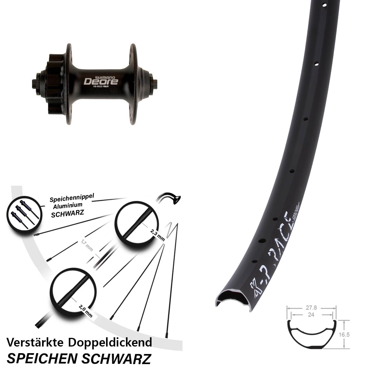 KX-R Race Shimano Deore HB-M525 28 Zoll Vorderrad 6-Loch QR
