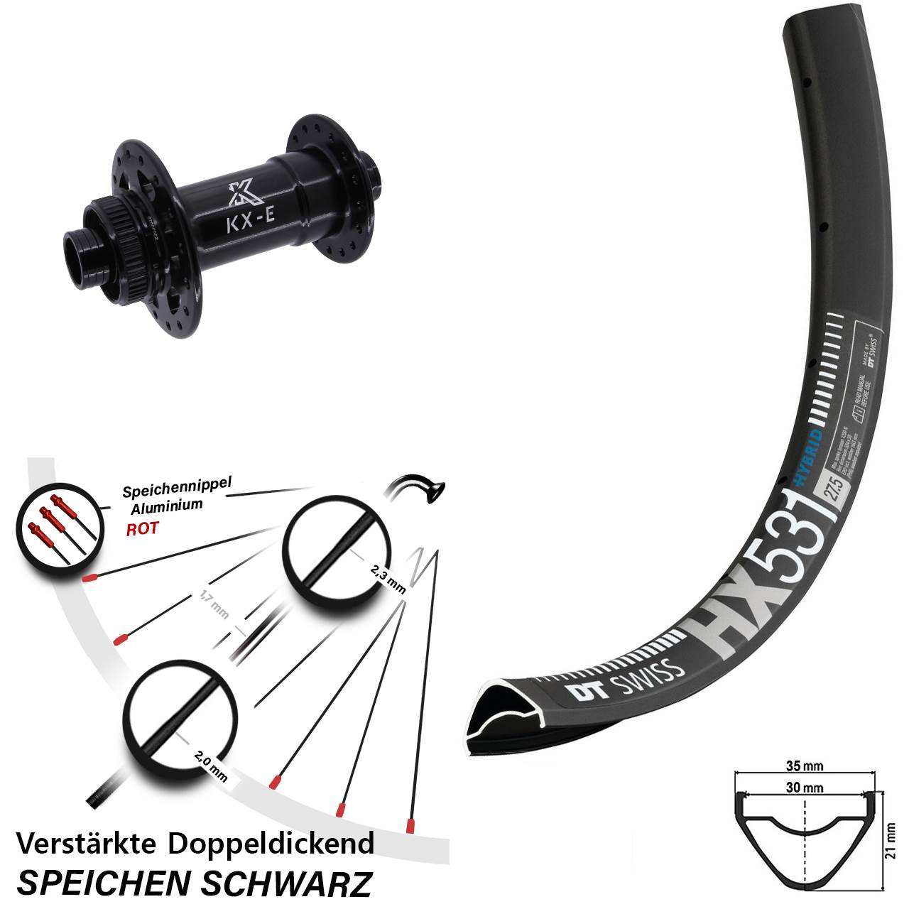Vorderrad Centerlock 27,5 Zoll DT Swiss HX531 KX-E Heavy Duty 15x110 Boost
