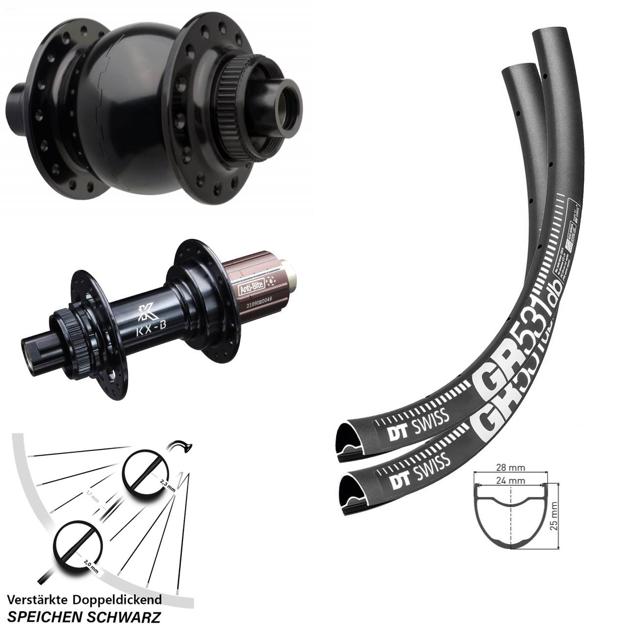 Disc Laufrad-Satz 27,5 Zoll DT Swiss GR 531 KX-B SON 28 8-12 fach HG 15x110 12x148 Boost