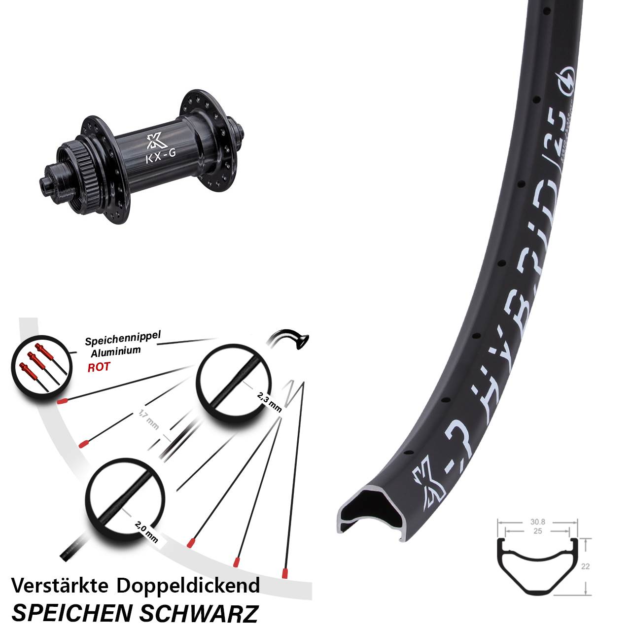 29 Zoll KX-R Hybrid 25 schwarz Vorderrad für Schnellspanner