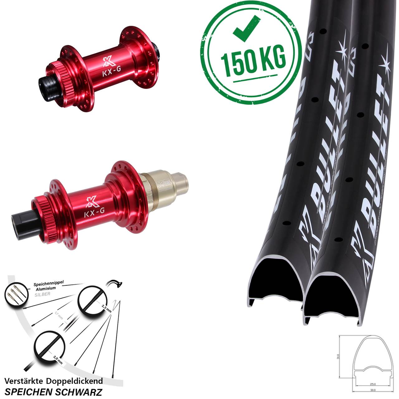 Laufradsatz Centerlock 28 Zoll KX-G Bullet rot SRAM XDR 12x100/142