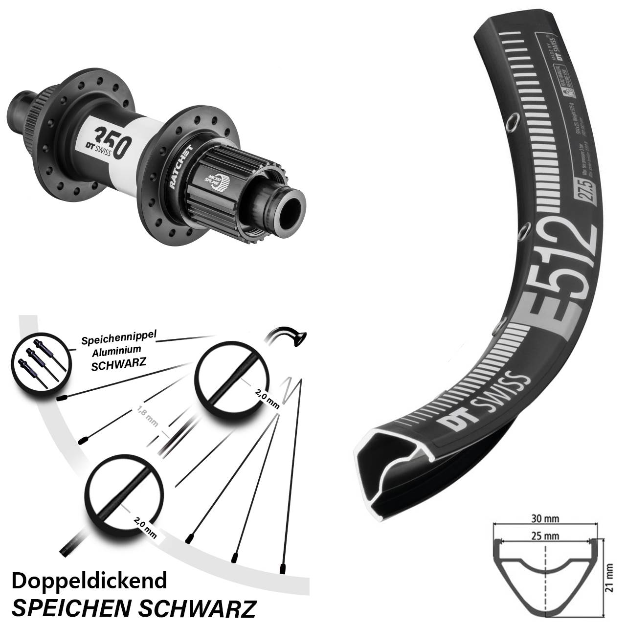 Centerlock Hinterrad 650B DT Swiss E512-350 Shimano Micro Spline 12x142