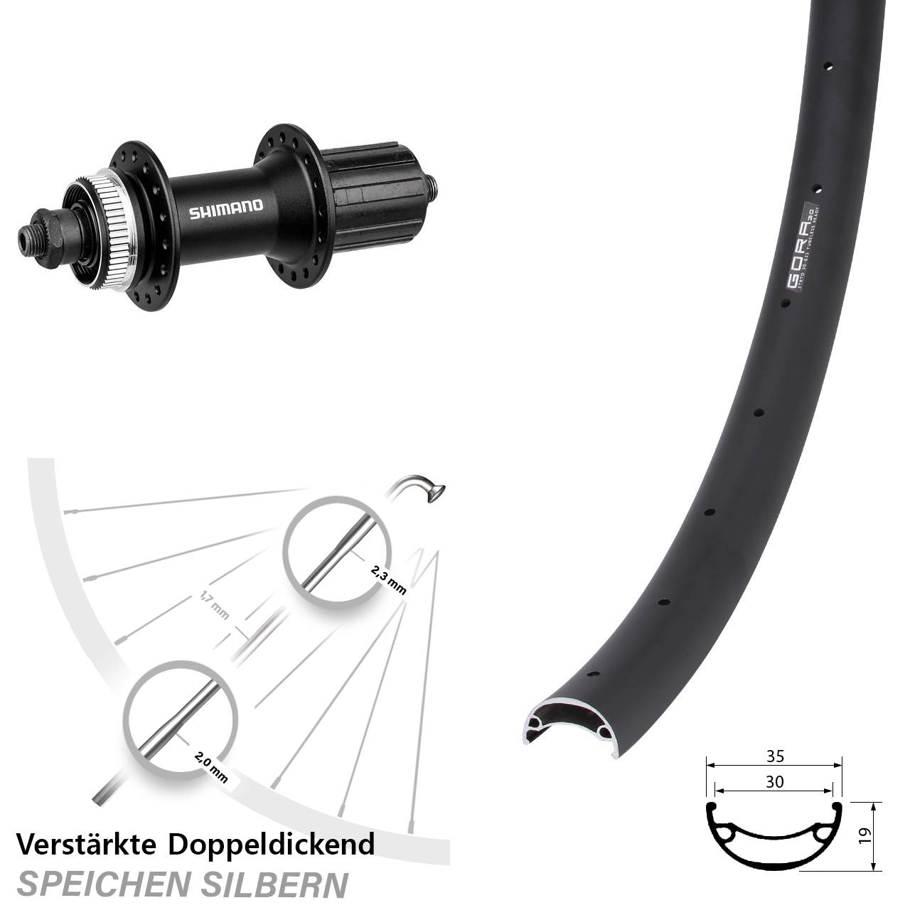 Hinterrad Centerlock 29 Zoll Gora 30 Shimano Alivio 8-11 fach HG QR