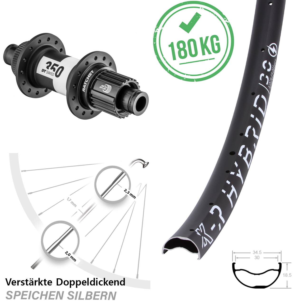 KX-R Hybrid 30 DT Swiss 350 29 Zoll Hinterrad 12x142 Micro Spline
