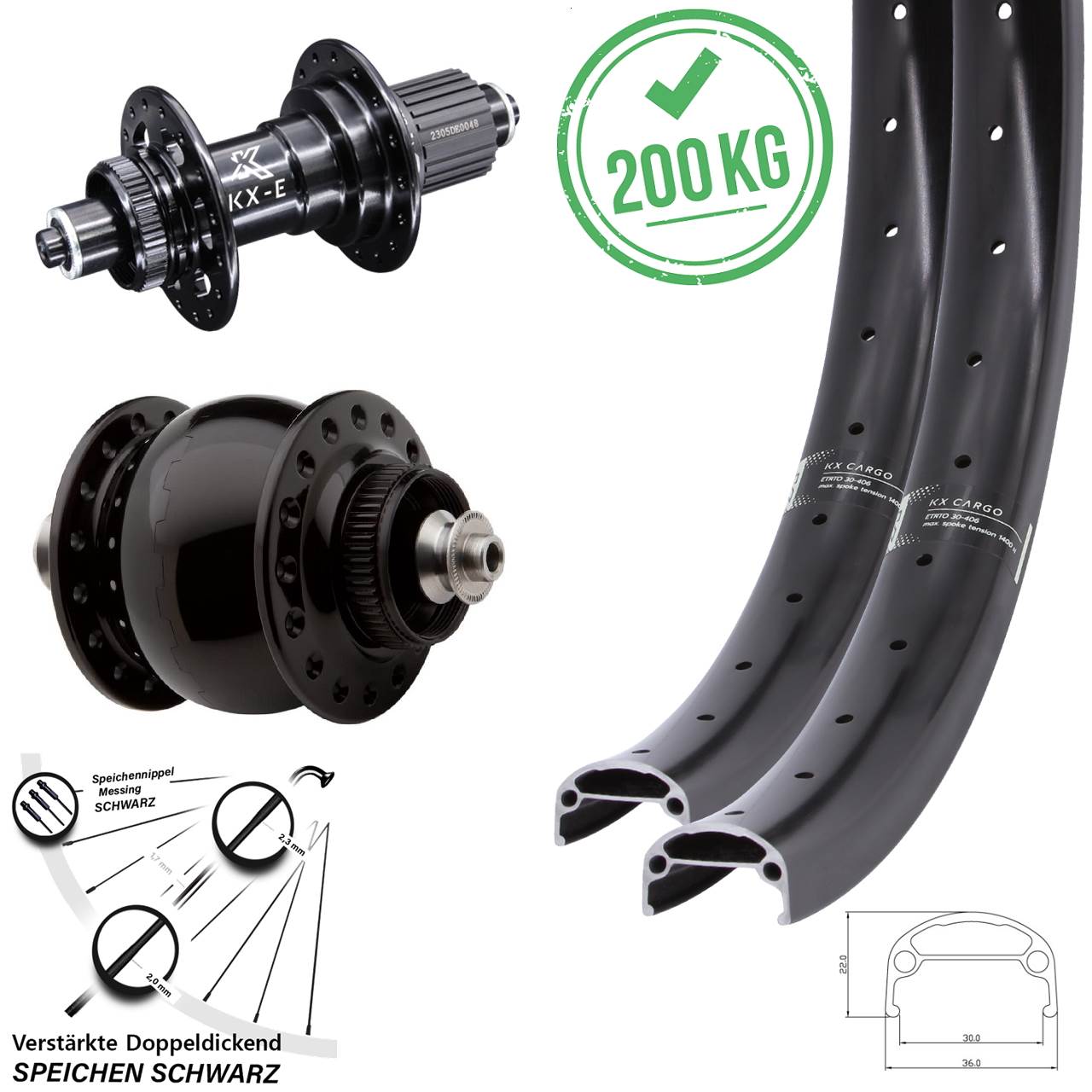 20/26 Zoll KX-E Cargo SON 28 Disc Laufrad-Satz für Schnellspanner Shimano Micro Spline