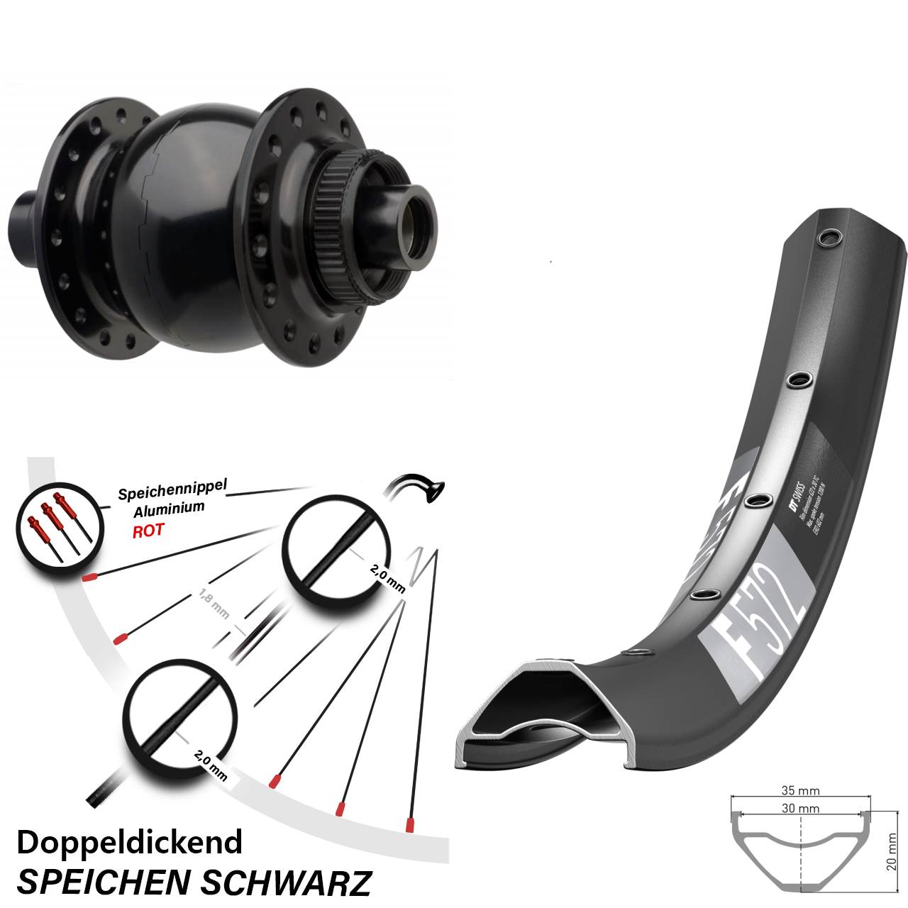 Boost Disc Laufrad mit Nabendynamo 15x110 29 Zoll DT Swiss F 572 SON 28