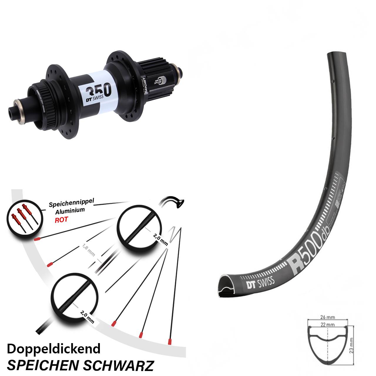 Hinterrad 28 Zoll DT Swiss R 500-350 Centerlock Micro Spline QR