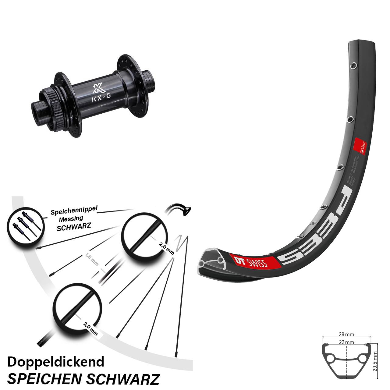DT Swiss 533d KX-G 28-29 Zoll Disc Laufrad 15x100