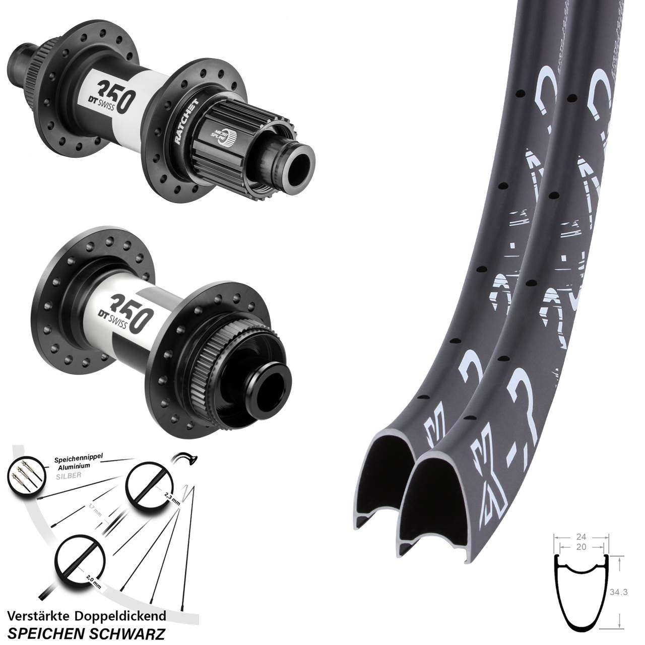 28 Zoll KX-R Road DT Swiss 350 Micro Spline Centerlock Laufradsatz 12x100/142
