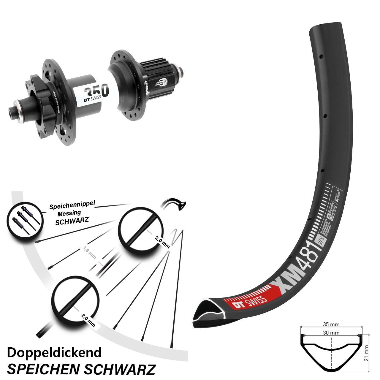 27,5 Zoll DT Swiss XM 481 350 Boost Disc Hinterrad für Schnellspanner Micro Spline