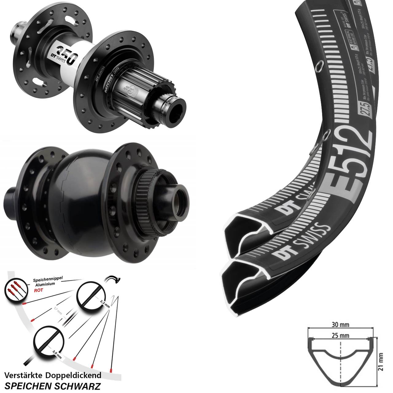 Laufradsatz Centerlock 29 Zoll DT Swiss E 512 350 DEG 72 SON 28 Shimano Micro Spline Boost