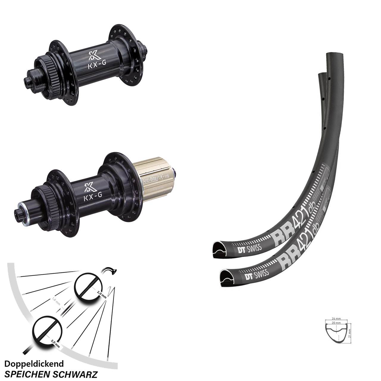 DT Swiss RR 421 Laufradsatz 28 Zoll KX-G Nabe Centerlock 100/135 mm 8-12 fach