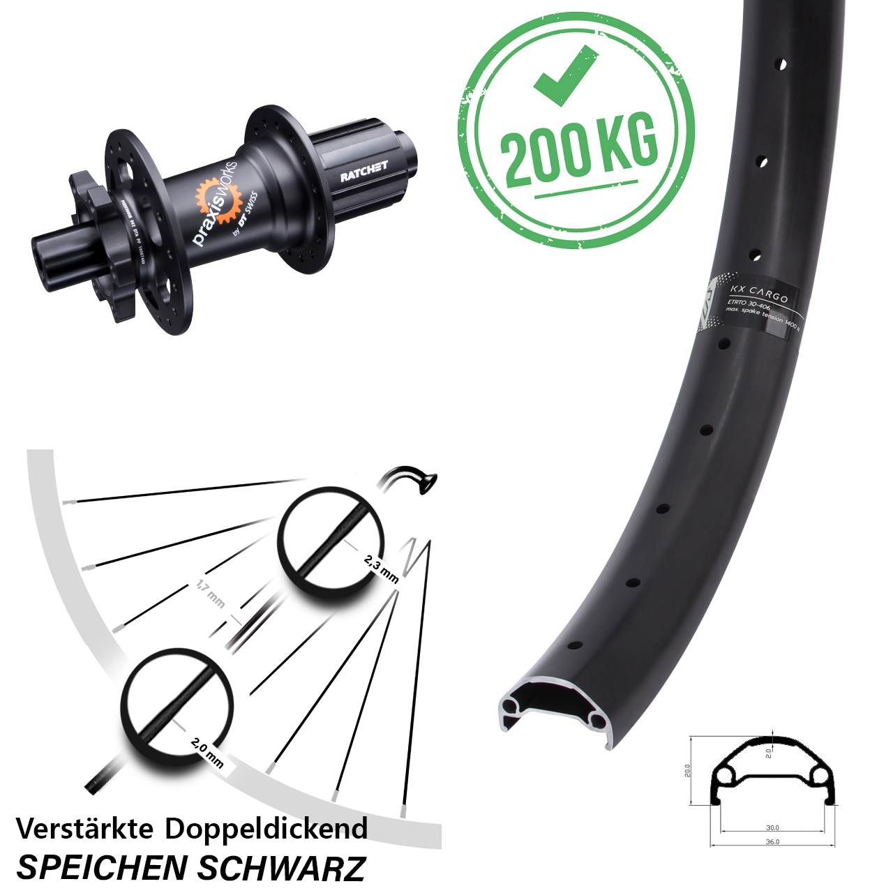 26 Zoll Hinterrad KX Cargo DT Swiss 350 8-11 fach 12x142